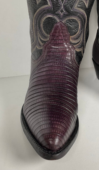 Vintage Larry Mahan Teju Lizard Cowgirl Boots | Purple | Women’s 7.5 B