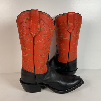 Custom Square Toe Cowboy Boots | Orange Shaft | Black Calf Vamp | Men’s 11 Wide