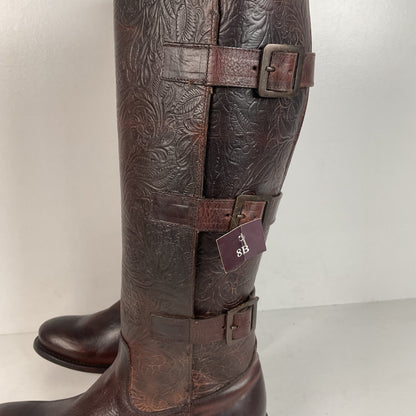 J.B. Dillon Western Riding Boots | Triple Buckle | Tooled | Women’s 8 B
