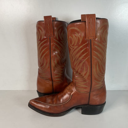 Vintage 1970s Dan Post Whip Stitch Cowboy Boots 9 D Stove Pipe