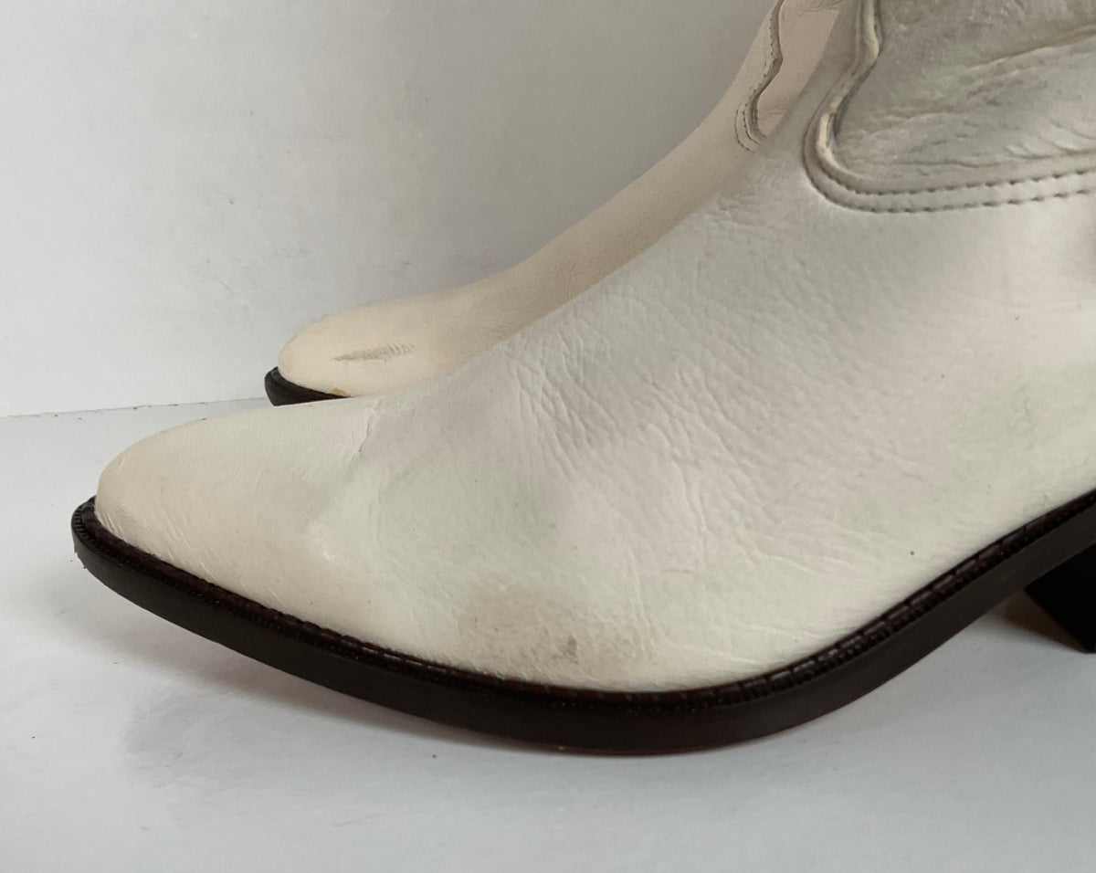 Vintage Zodiac Native Fringe Cowgirl Boots | USA Made | White | Women’s 9 M