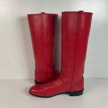 Vintage Justin Ruby Red Riding Boots 8.5 AA (Extra Narrow) USA Made Campus