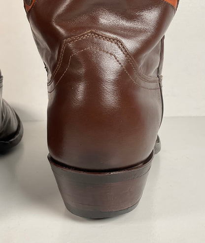 Vintage Justin Cowboy Boots | Brown Calf | Tooled Inlays | USA Made | Men’s 10 D
