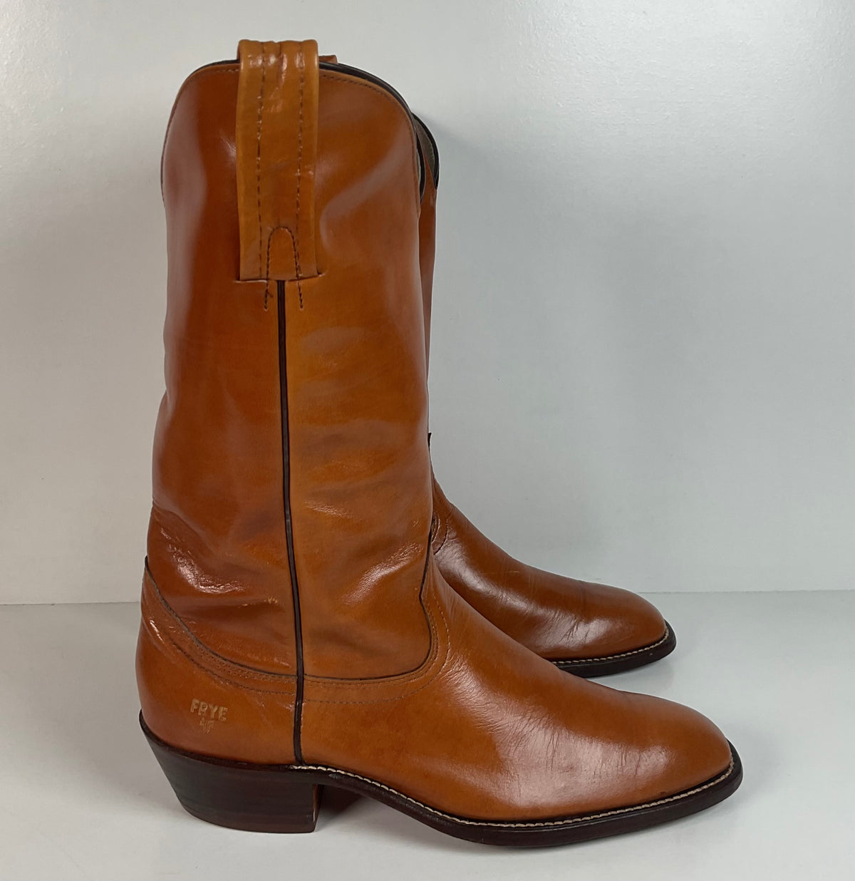 Vintage Frye Cowboy Boots | Burnished Brown Calf | French Toe | Men’s 10.5 D
