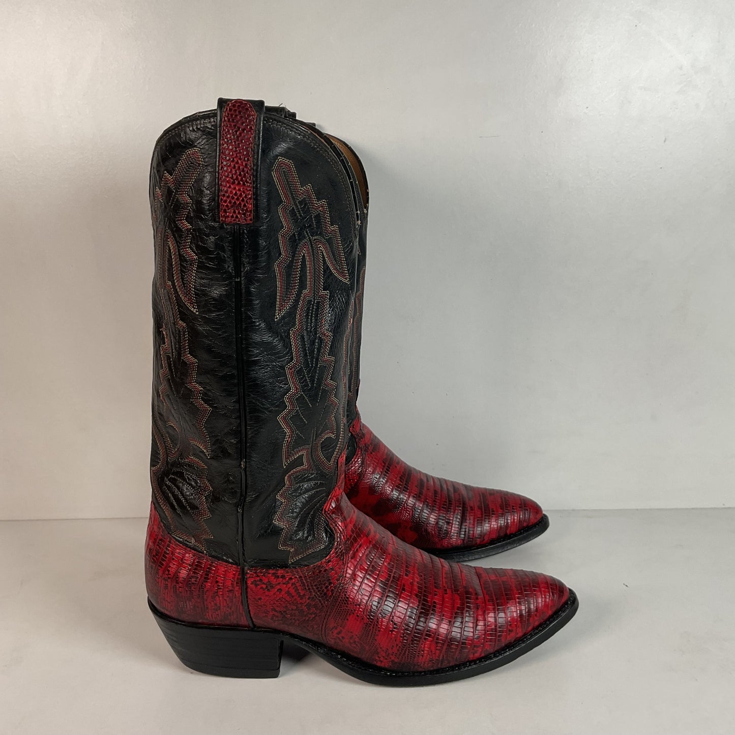 Vintage Dan Post Red Lizard Teju Cowboy Boots Men’s 8 Natural Cut USA Made