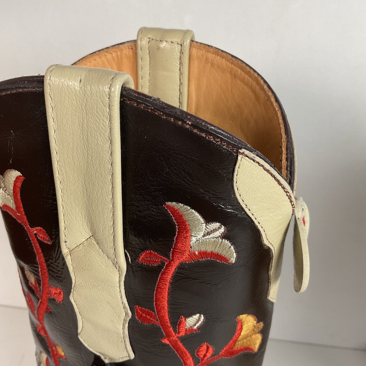 Los Altos Tulip Flower Cowgirl Boots 8 M Crème Lizard Vamp