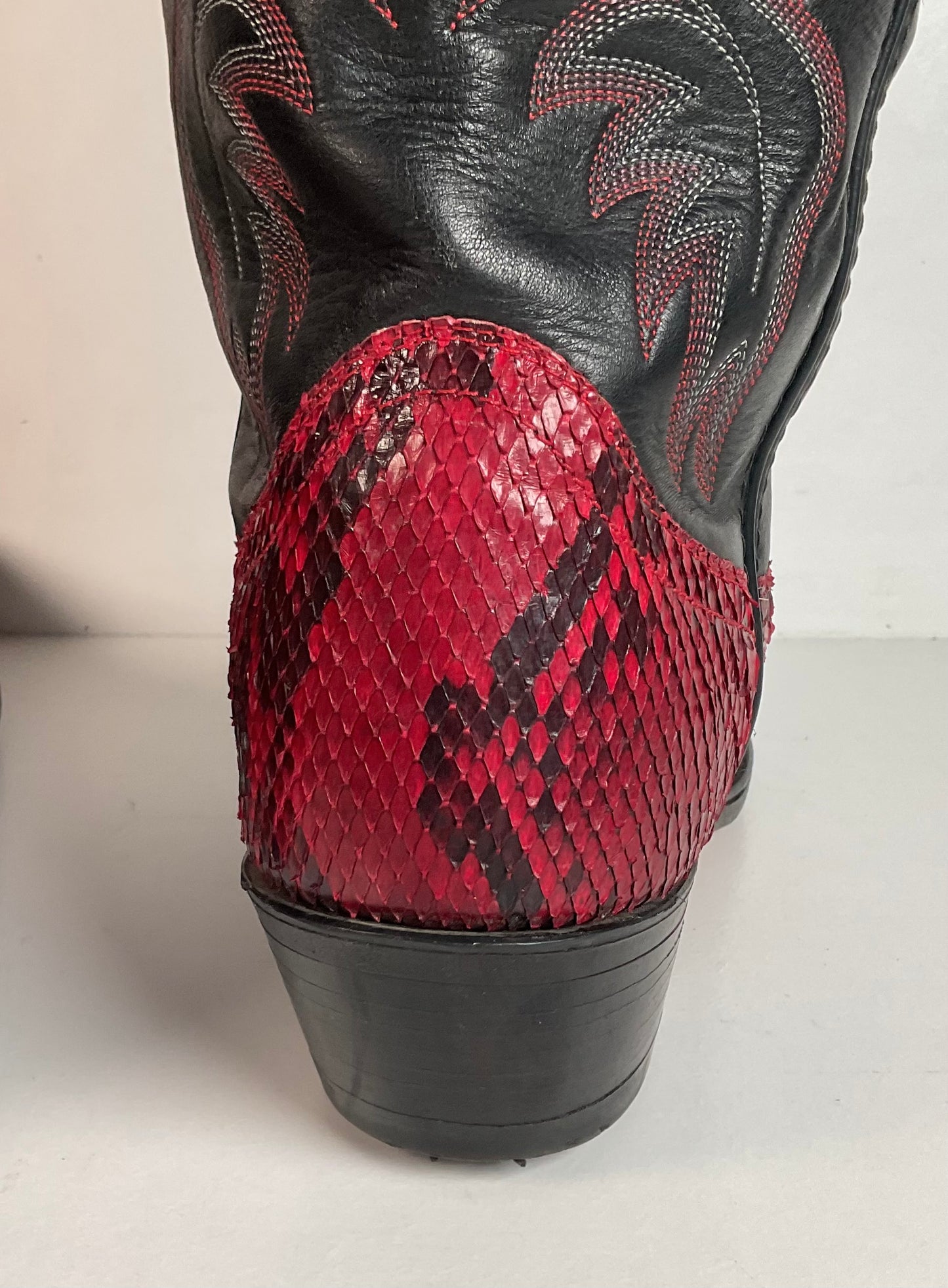 Vintage Red Python Snakeskin Cowboy Boots 11 D USA Made Front Cut