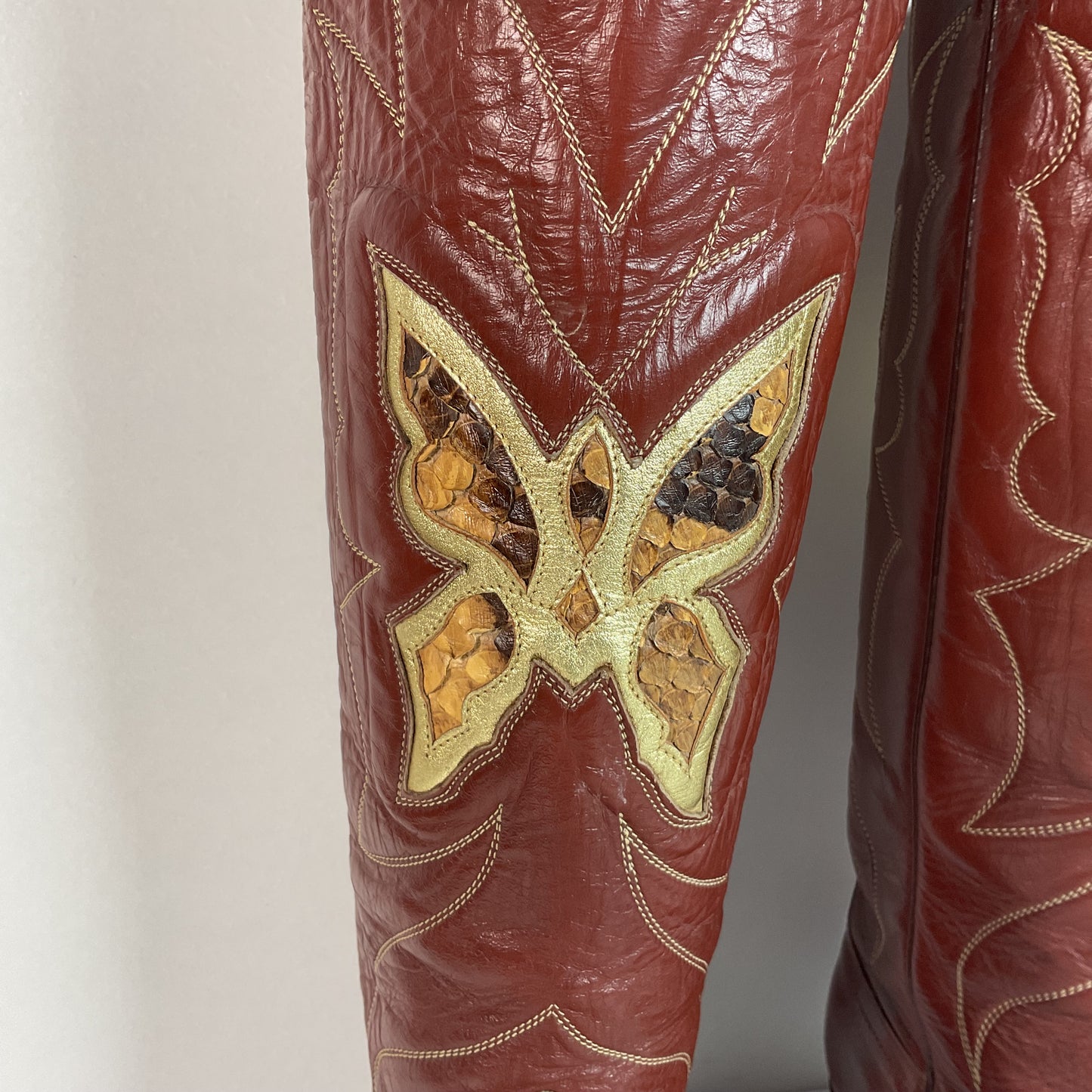 1970s Justin Butterfly Cowgirl Boots | Snakeskin Inlay | USA Made | 6.5 C