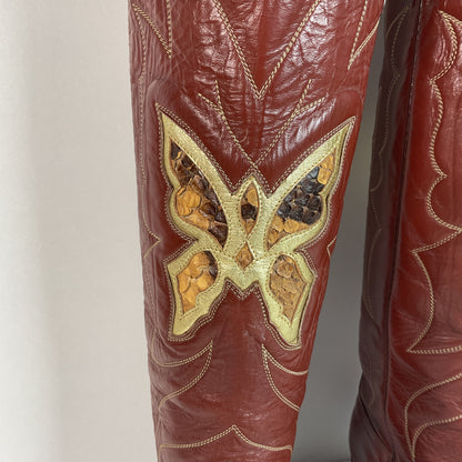 1970s Justin Butterfly Cowgirl Boots | Snakeskin Inlay | USA Made | 6.5 C