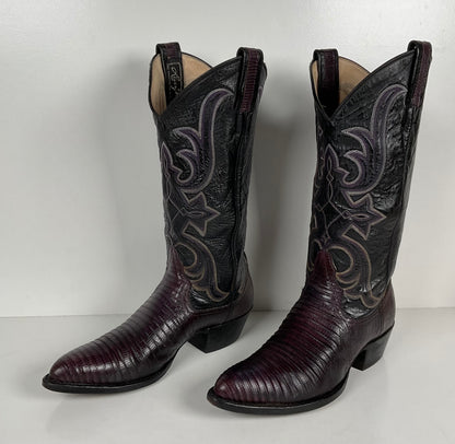 Vintage Larry Mahan Teju Lizard Cowgirl Boots | Purple | Women’s 7.5 B
