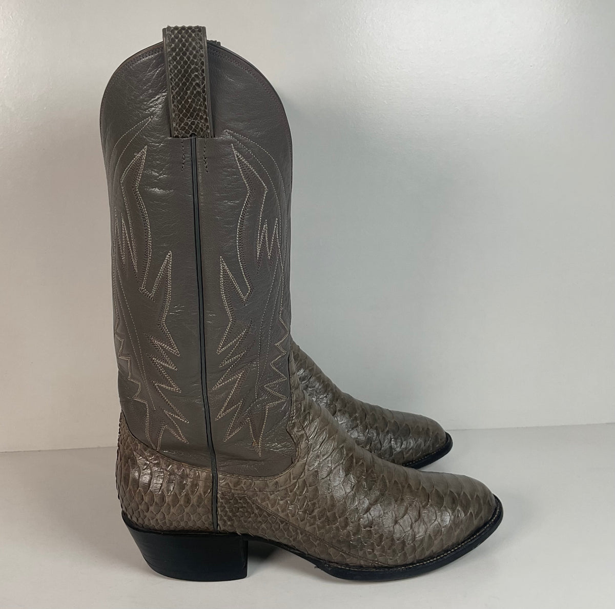 Vintage Sanders Python Snakeskin Cowboy Boots | Grey | Men’s 10 D