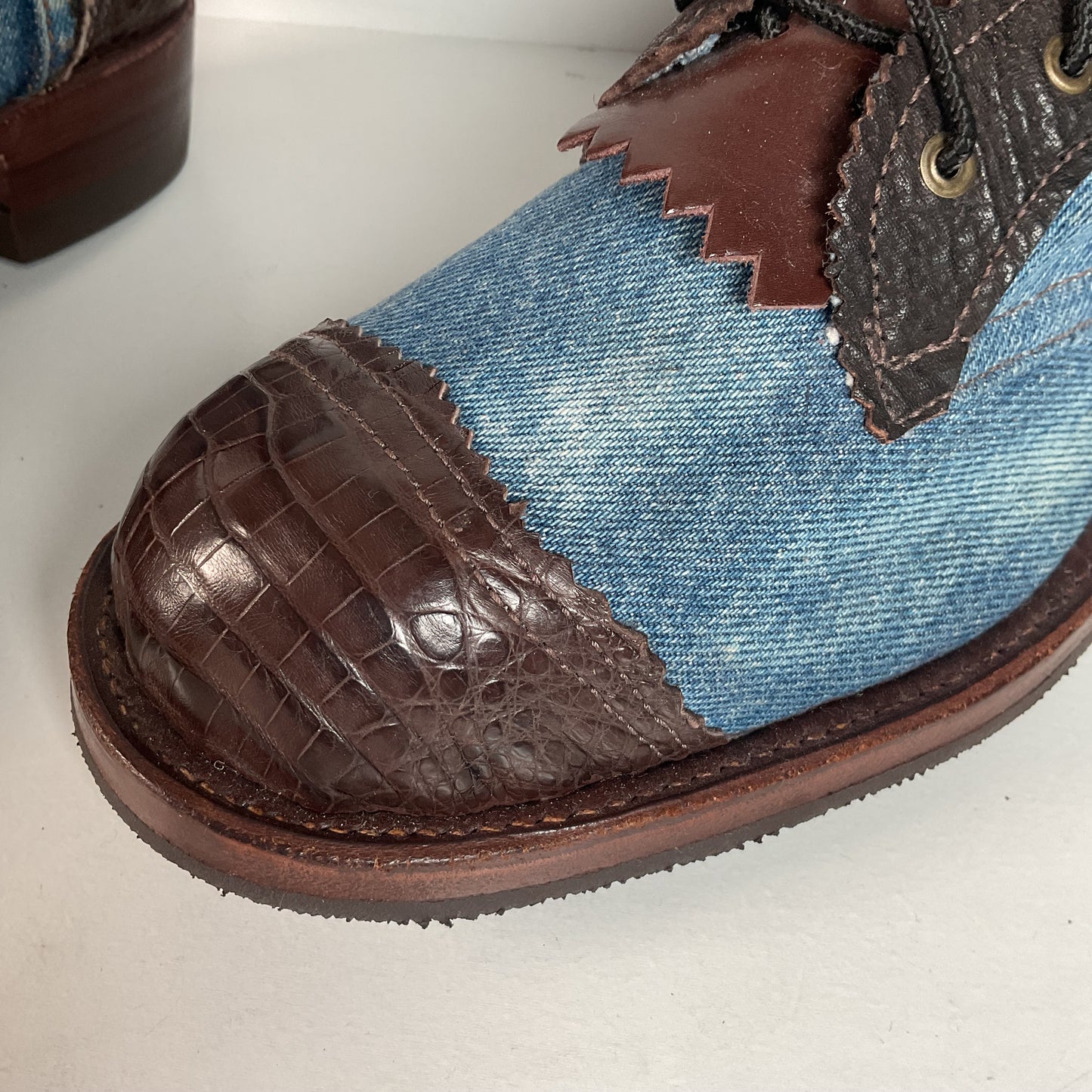 Denim Packer Boots | Caiman Cap Toe | Shark Skin Collar | Men’s 8 | Women’s 9.5