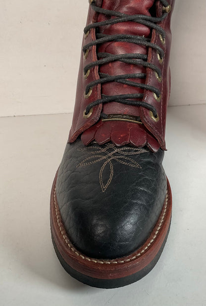 Tony Lama Kiltie Packer Boots 9 D Bullhide Western Lace Up