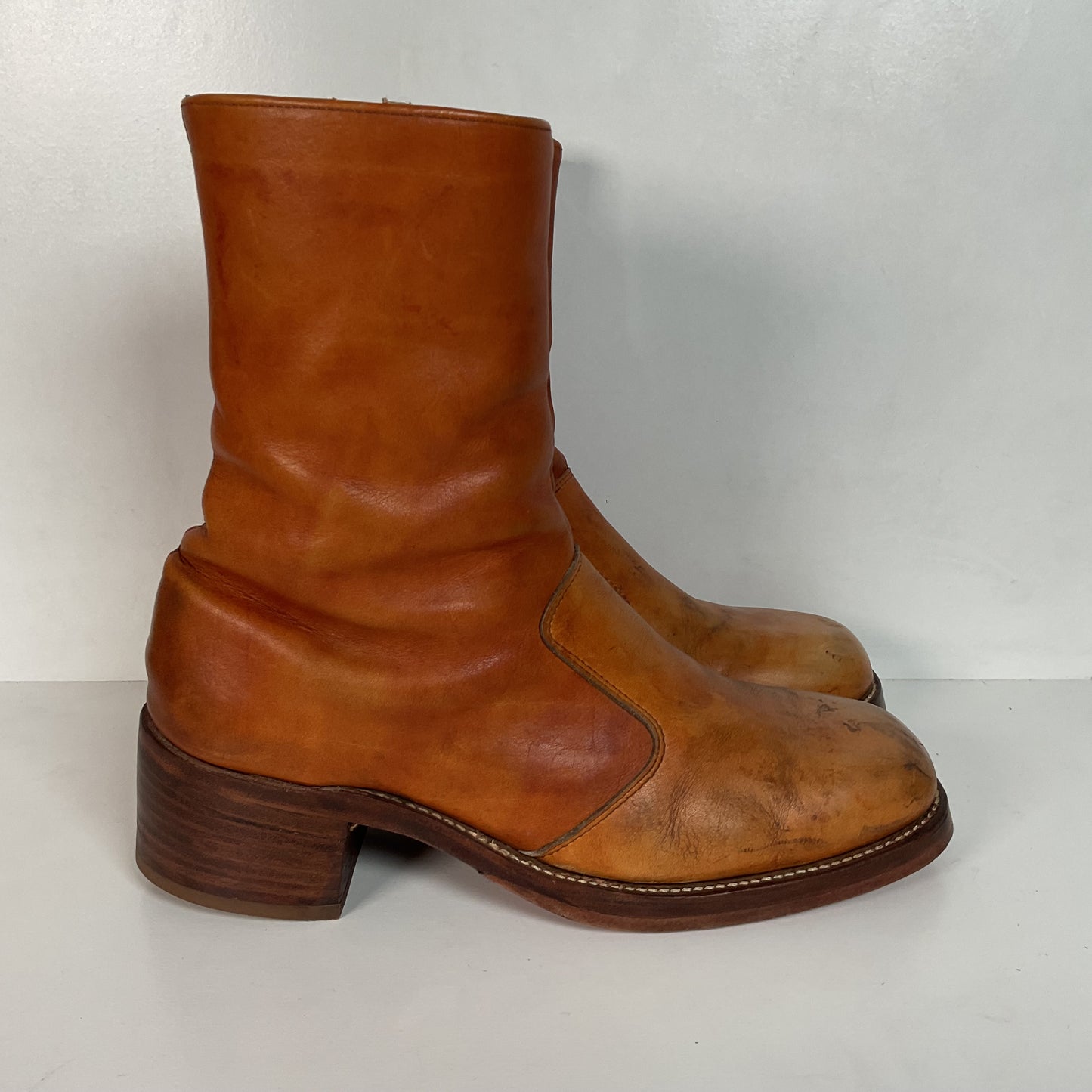 Vintage 60s Frye Chunky Campus Boots 11.5 D Black Label Recraft Thrashed