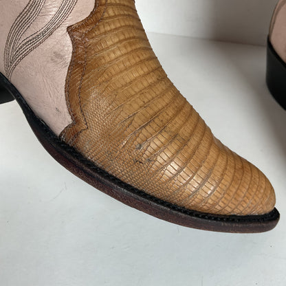 Vintage Larry Mahan Teju Lizard Cowgirl Boots | Peach | 1980s | Women’s 6 B