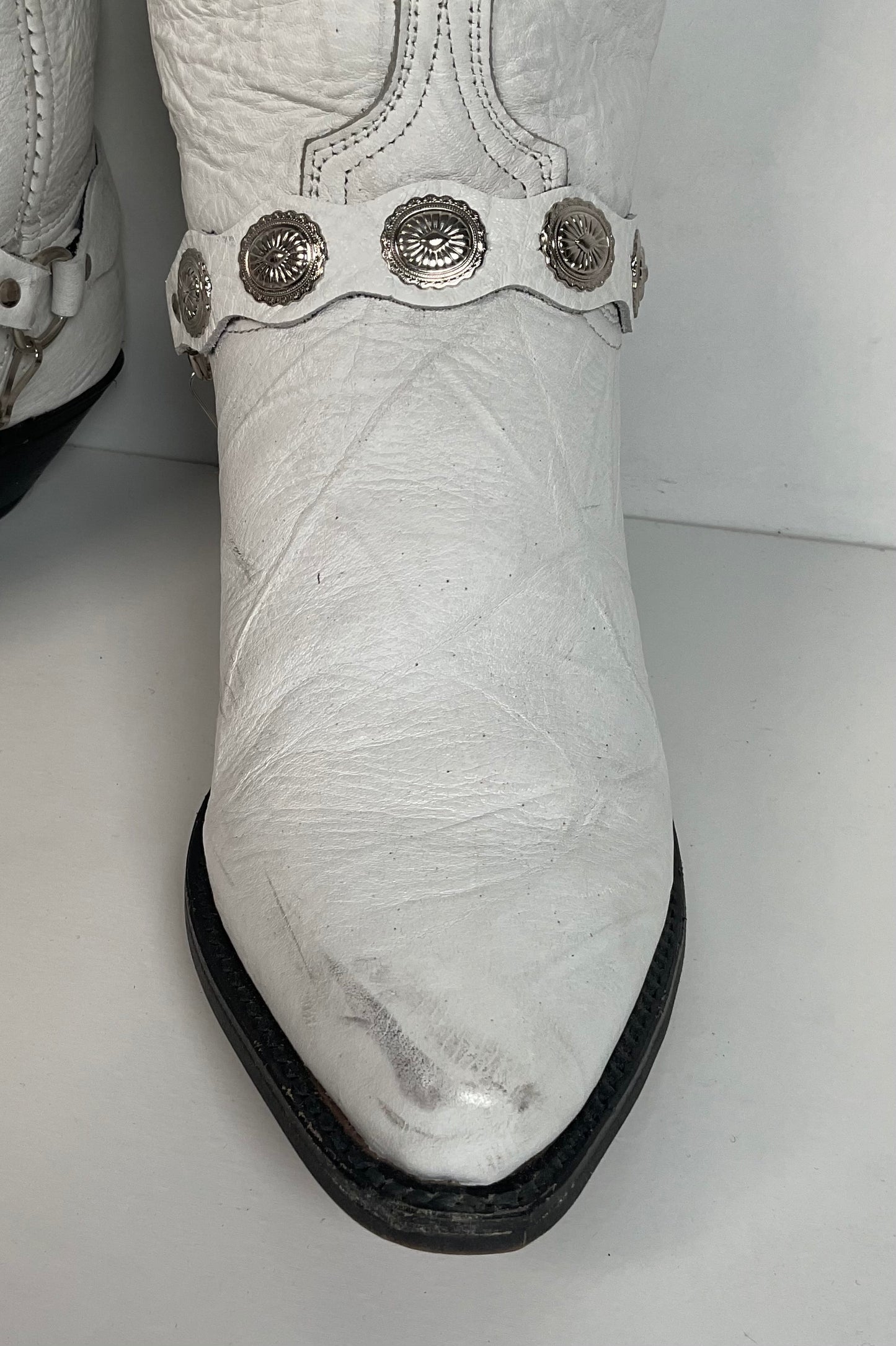 Abilene Wedding White Western Harness Boots 7.5 M Cowgirl
