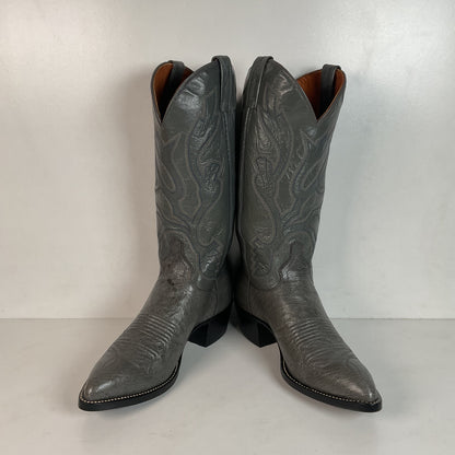 Vintage J. Chisholm Grey Smooth Ostrich Cowboy Boots Men’s 7.5 D | Women’s 8.5 Exotic USA Made