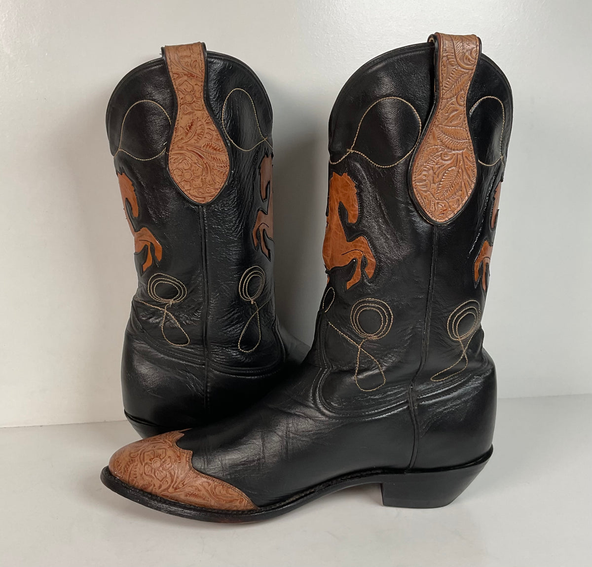 Vintage Ben Miller Cowgirl Boots | Tooled Inlays | Bucking Bronco | Women’s 10 B