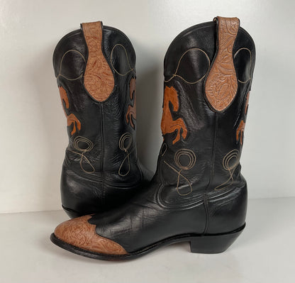 Vintage Ben Miller Cowgirl Boots | Tooled Inlays | Bucking Bronco | Women’s 10 B