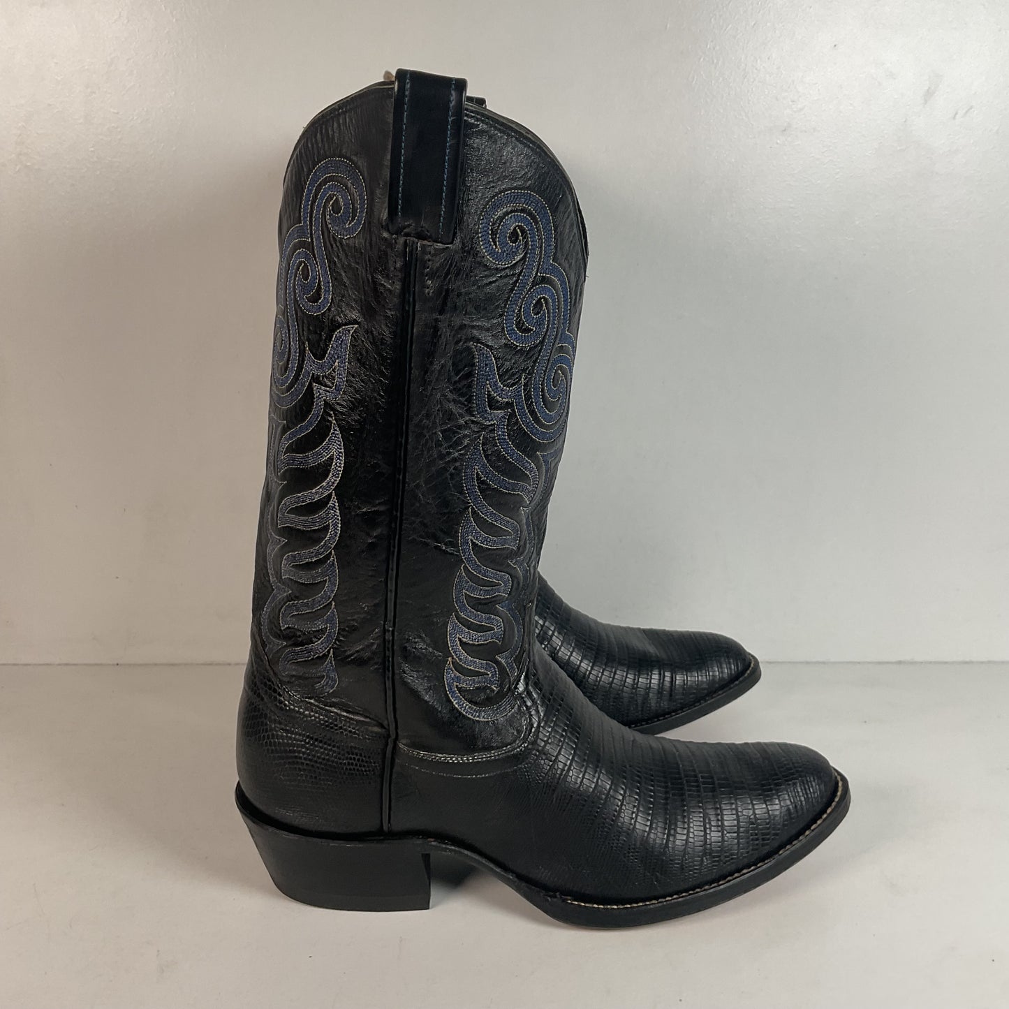 Black Lizard Teju Cowboy Boots 11 D Round Toe