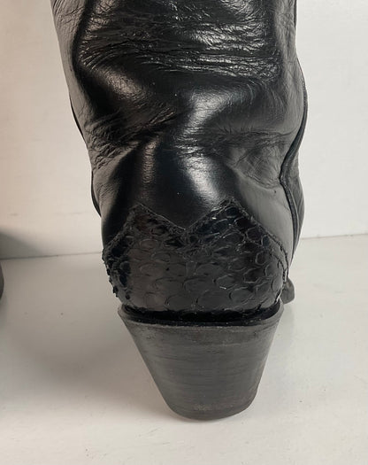 Vintage Larry Mahan Tall Black Cowgirl Boots | Python Snakeskin | 7 B