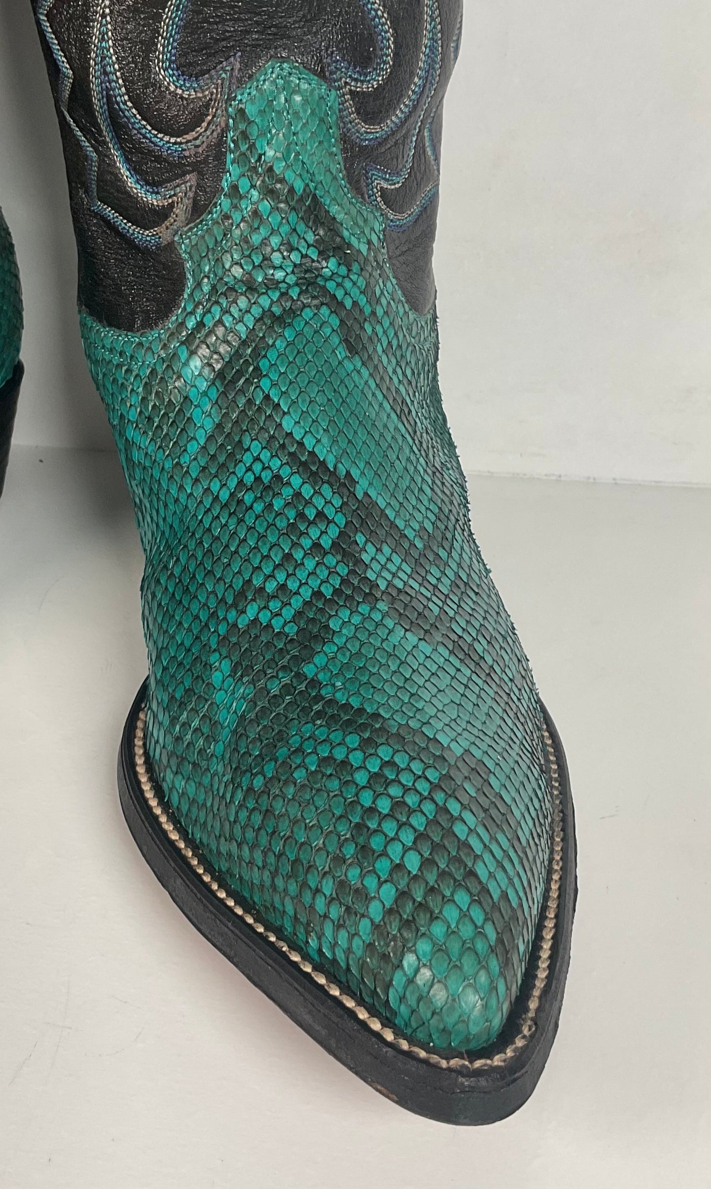 Python Snakeskin Cowboy Boots | Front Cut | Turquoise | Men’s 7.5 | Women’s 8.5