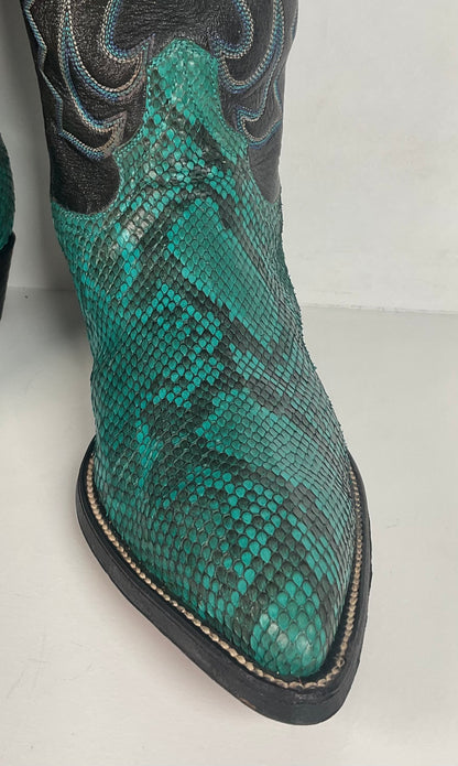 Python Snakeskin Cowboy Boots | Front Cut | Turquoise | Men’s 7.5 | Women’s 8.5