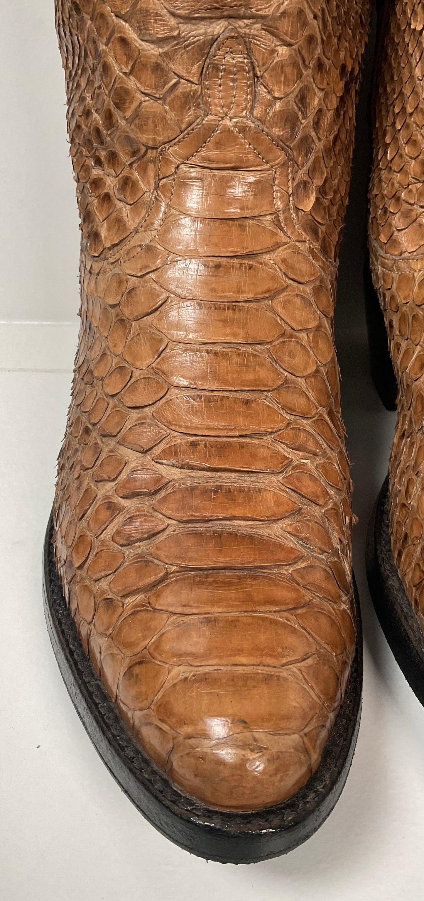 Vintage Full Python Snakeskin Cowboy Boots 8 D Back Cut Recraft