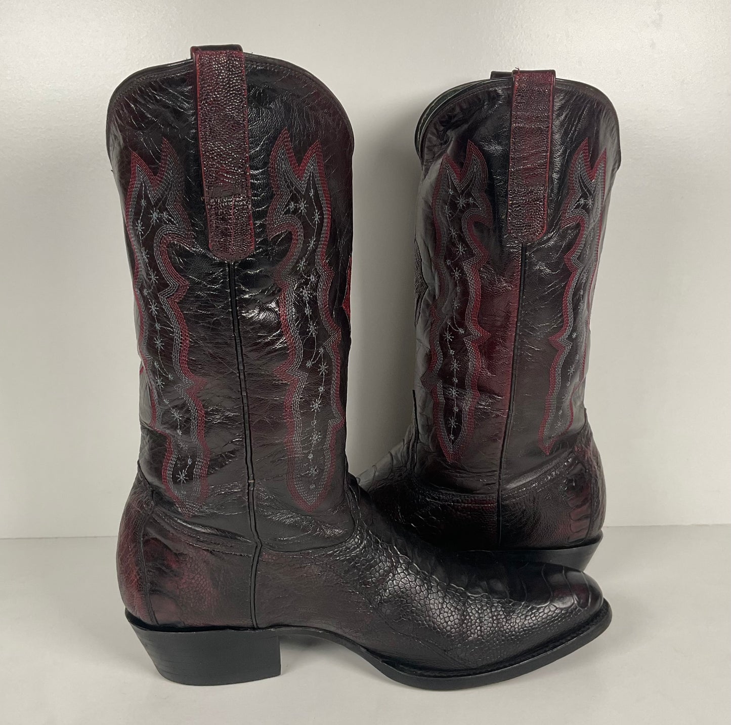 Vintage Longhorn Ostrich Leg Cowboy Boots | Exotic | Black Cherry | Men’s 13 D
