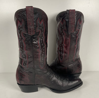 Vintage Longhorn Ostrich Leg Cowboy Boots | Exotic | Black Cherry | Men’s 13 D