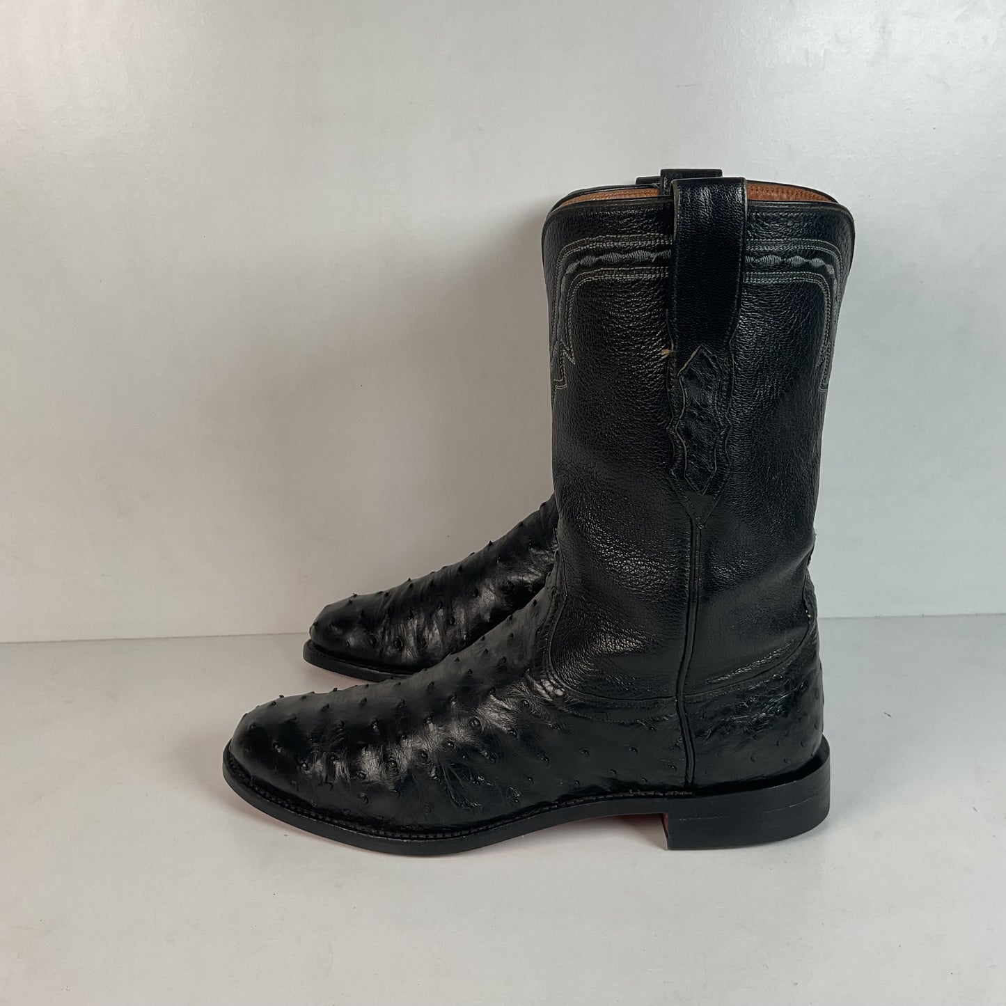 Recrafted Lucchese 2000 Black Ostrich Quill Roper Boots 9 D Exotic