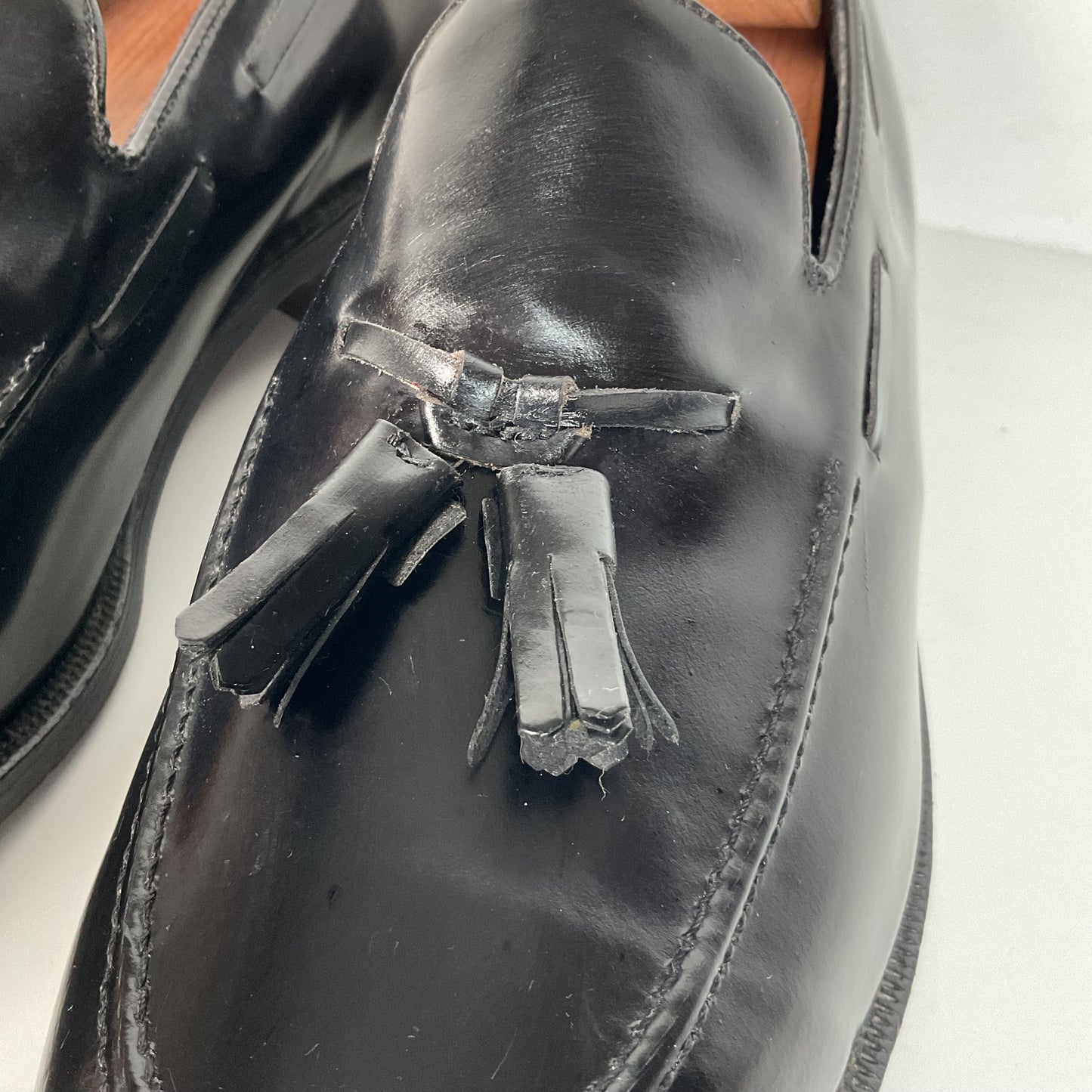 Vintage Florsheim Tassel Loafers | USA Made | Black Veal | High Shine | 10 EEE