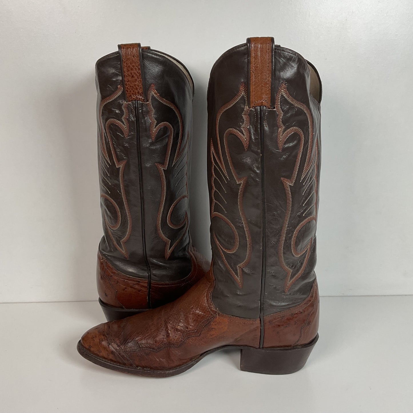 Vintage Larry Mahan Exotic Ostrich Wingtip Cowboy Boots 10.5 D Smooth Pin Quill