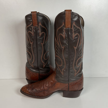 Vintage Larry Mahan Exotic Ostrich Wingtip Cowboy Boots 10.5 D Smooth Pin Quill