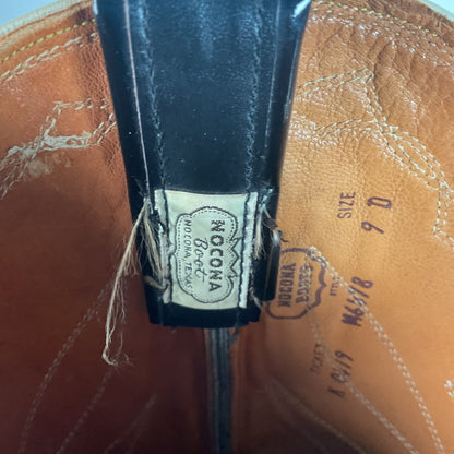 Vintage Nocona Patent Leather Cowboy Boots 9 D Glossy Old Black Label