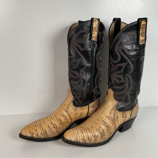 Vintage Dan Post Teju Lizard Cowbpy Boots | Natural Cut | USA Made | Men’s 7.5 D