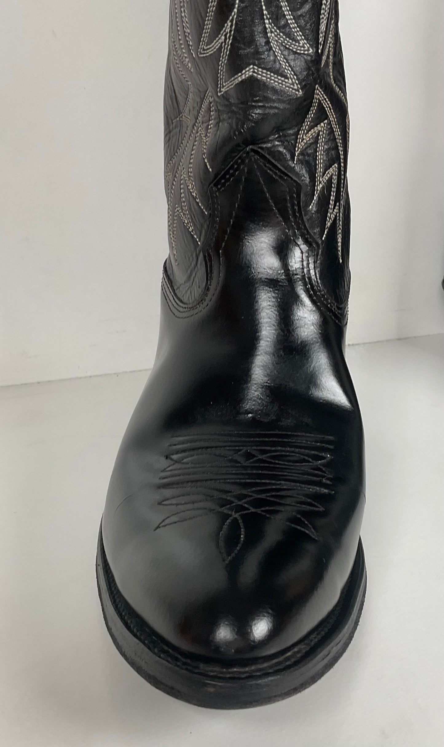 Vintage Nocona Cowboy Boots | Glossy Black Veal | USA Made | Men’s 9.5 EE