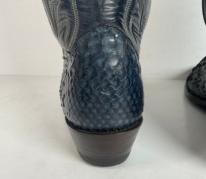 Vintage Nocona Python Snakeskin Cowboy Boots | USA Made | Royal Blue | 9 EE