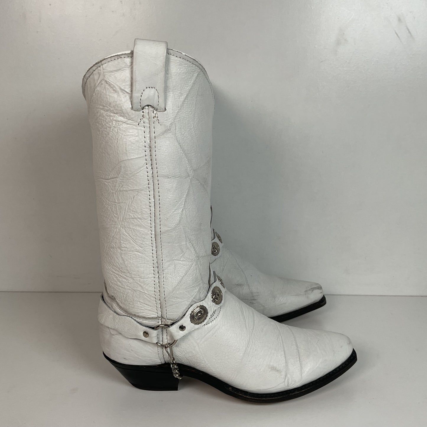 Abilene Wedding White Western Harness Boots 7.5 M Cowgirl