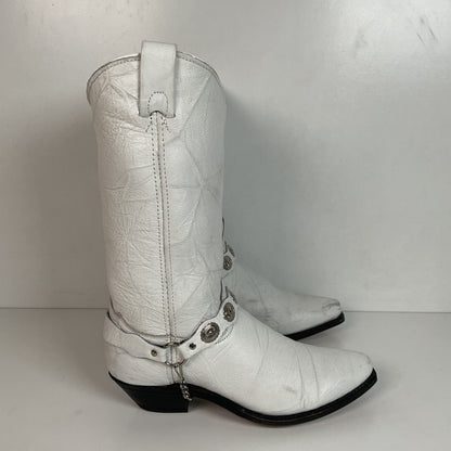 Abilene Wedding White Western Harness Boots 7.5 M Cowgirl