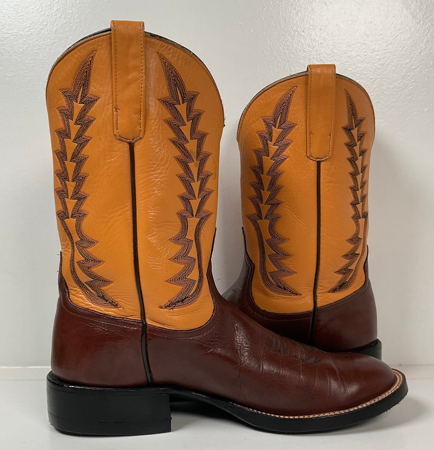 Anderson Bean Leather Roper Western Boots 9 D Mango Yellow USA Recraft