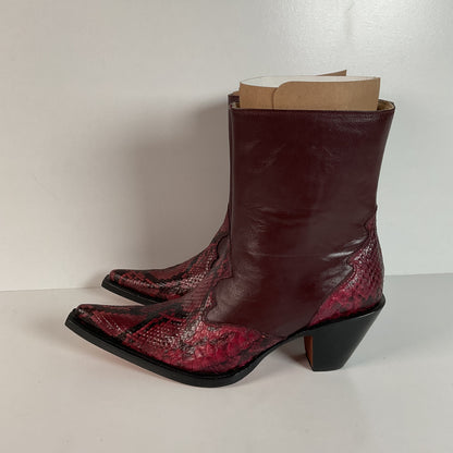 Western Snakeskin Stiletto Boots | Burgundy Python | Men’s 7.5 | Women’s 9