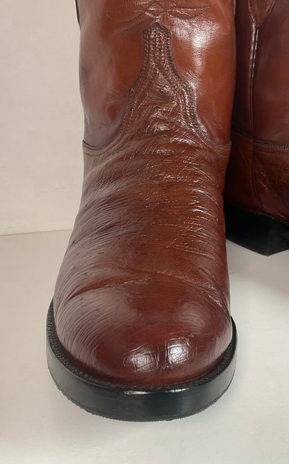 Vintage Lucchese Handmade Smooth Cigar Ostrich Roper Boots 10 D Exotic Cowboy
