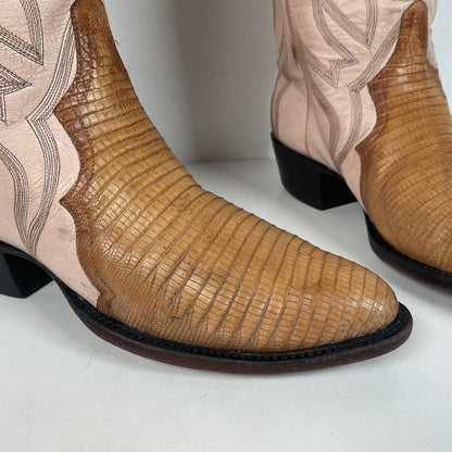 Vintage Larry Mahan Teju Lizard Cowgirl Boots | Peach | 1980s | Women’s 6 B