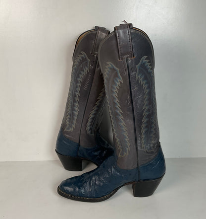 Vintage Justin Ostrich Quill Cowgirl Boots | USA Made | Royal Blue | Women’s 6.5 B