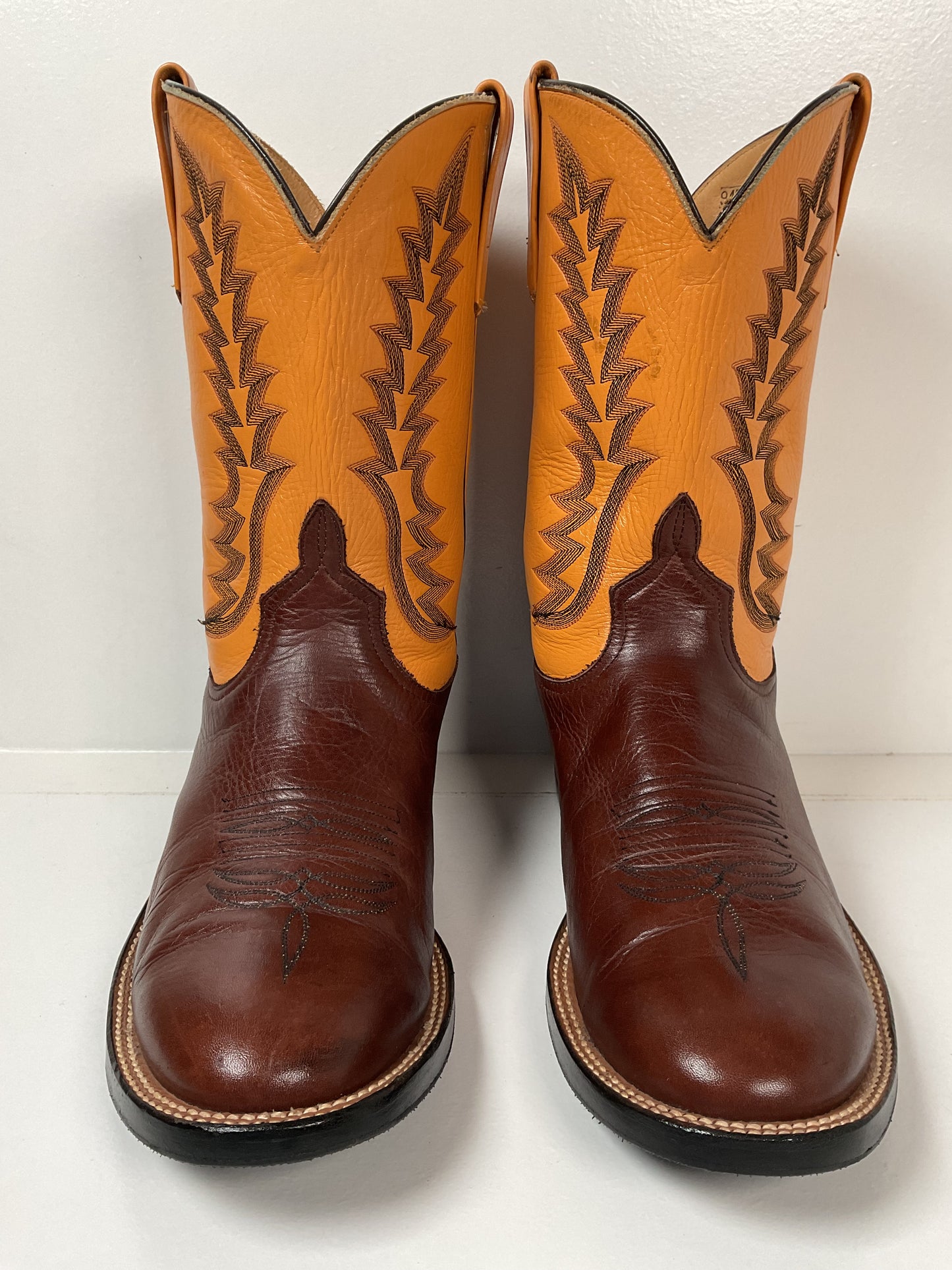 Anderson Bean Leather Roper Western Boots 9 D Mango Yellow USA Recraft