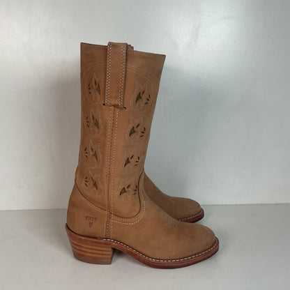 Frye Austin Cowgirl Boots 6 M Tooled Flower Inlay USA Made