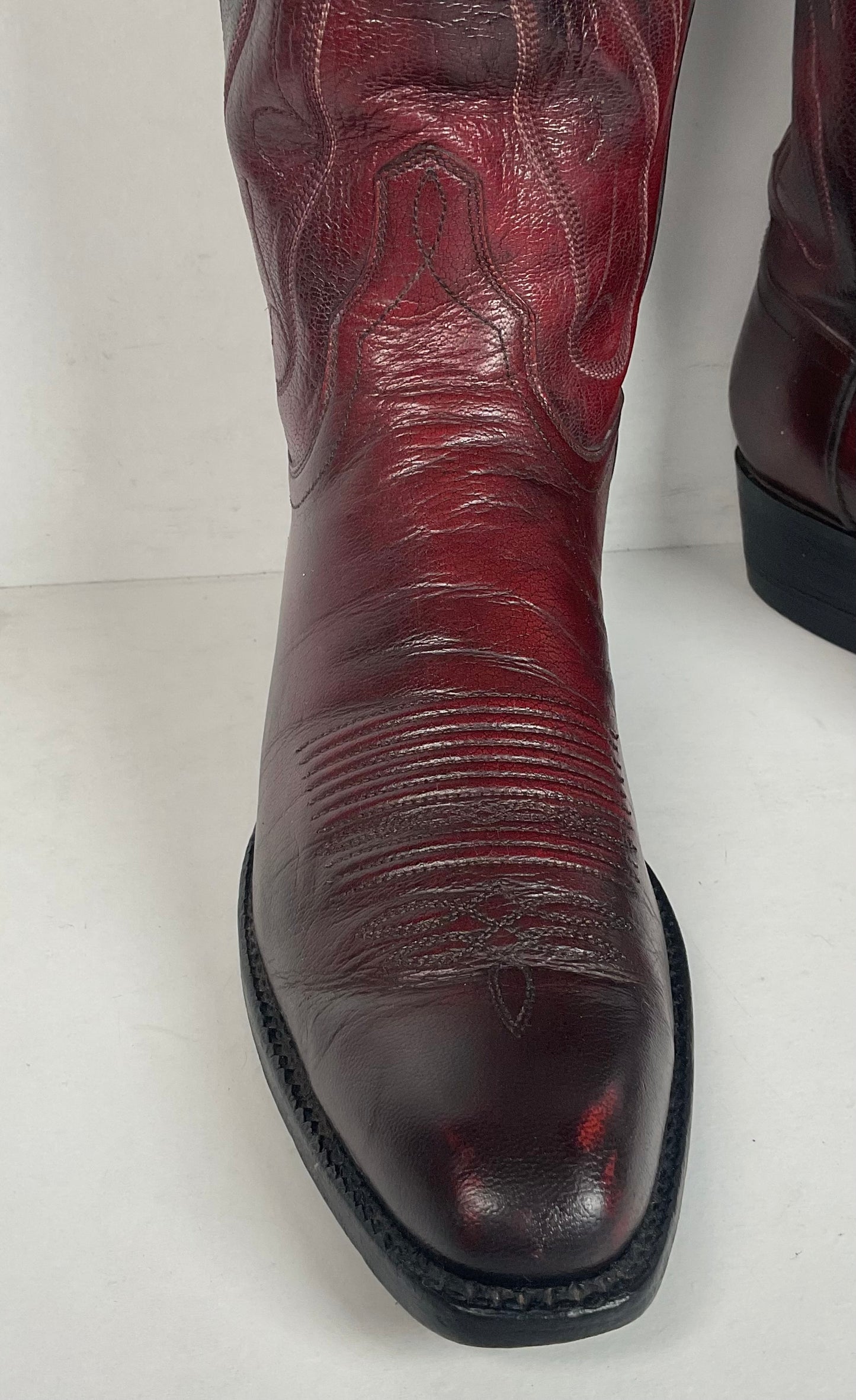 Custom Black Cherry Cowboy Boots | Goat Skin | Extra Narrow | 10.5 AA