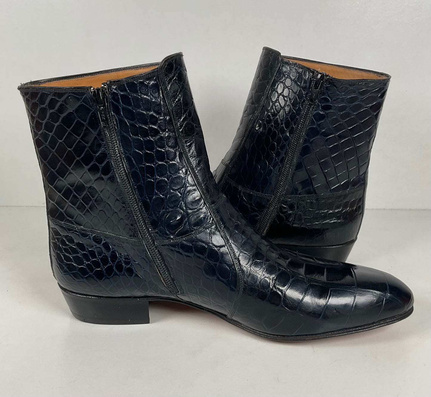 Mezlan for Avventura | Chelsea Zipper Boots | Dark Blue Crocodile | Men’s 10.5