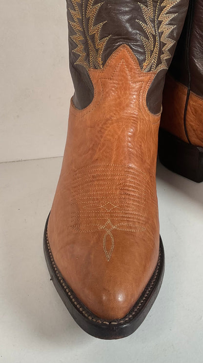 Vintage Tony Lama Gold Label Cowboy Boots — Pecan Bull Shoulder — Men’s 9 D